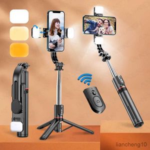 Selfie Monopods New L13D Selfie Stick Tripod with Fill Light Backlight for Travel Live Broadcast Vlog 360 Rotating Phone Holder for Smartphone R230713
