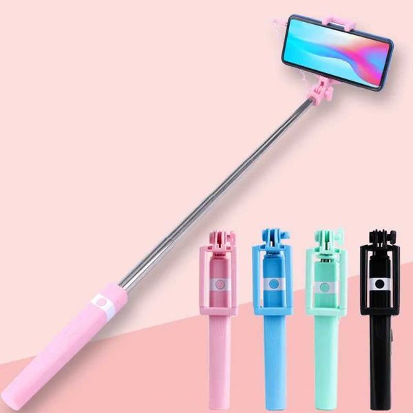 Selfie Monopods Nouveau mini-ligne Contrôle Stick Stick Stick Pink / Blue / Black Convient pour Android 3,5 mm Plug Stick Stick Rétrocheur 18cm Stretch 72CM D240522