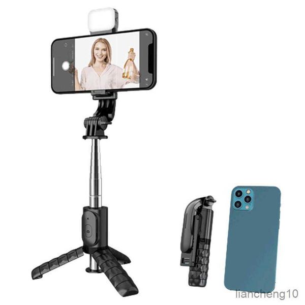 Selfie Monopods Nuevo Selfie Stick Mini Wireless Selfie Stick Bluetooth Selfie Trípode plegable con control remoto de obturador de luz de relleno para Ios Android R230713