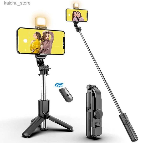 Selfie Monopods Nouveau monopode pliable Bluetooth Stick Stick Bluetooth Stick Stick Bluetooth avec déclencheur à distance LED pour iPhone en gros Y240418