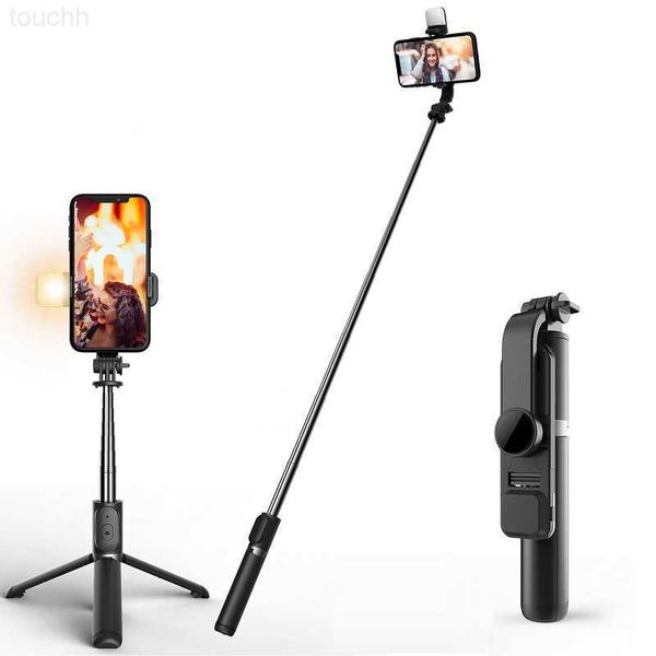 Selfie Monopods Q02S inalámbrico compatible con Bluetooth Selfie Stick plegable Mini trípode obturador Control remoto para Ios Android L230913