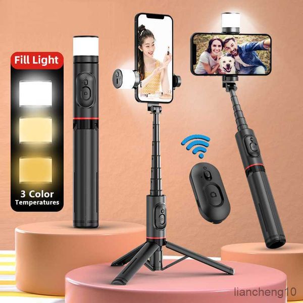 Selfie Monopods Q12S Selfie Stick Trépied avec lumière de remplissage Support de téléphone intelligent Portable sans fil Bluetooth pour la diffusion en direct Huawei iPhone Android R230713