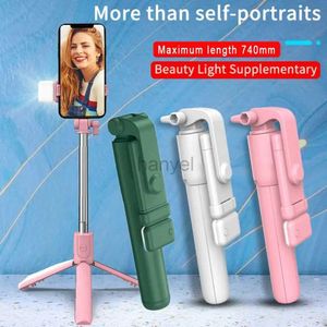 Selfie Monopods R1 Selfie Stick support pour téléphone portable mini trépied portable rétractable avec obturateur à distance Bluetooth sans fil lumière LED pour selfie 24329