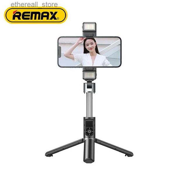 Selfie Monopods Remax Trípode Selfie Stick Luces de relleno duales Control remoto inalámbrico Soporte de transmisión en vivo para iPhone y todos los teléfonos móviles Q231110