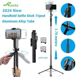 Selfie monopods roreta 1750 mm draadloze selfie stick statief opvouwbare monopod met LED -licht geschikt voor smartphone uitgebalanceerde en stabiele schietscènesb240515