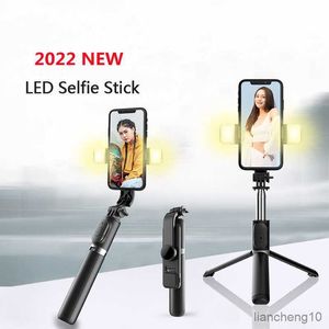 Selfie Monopods Roreta 2022 NOUVEAU Trépied de bâton de selfie Bluetooth sans fil avec télécommande d'obturateur de lumière de remplissage pour téléphone intelligent IOS Android R230713