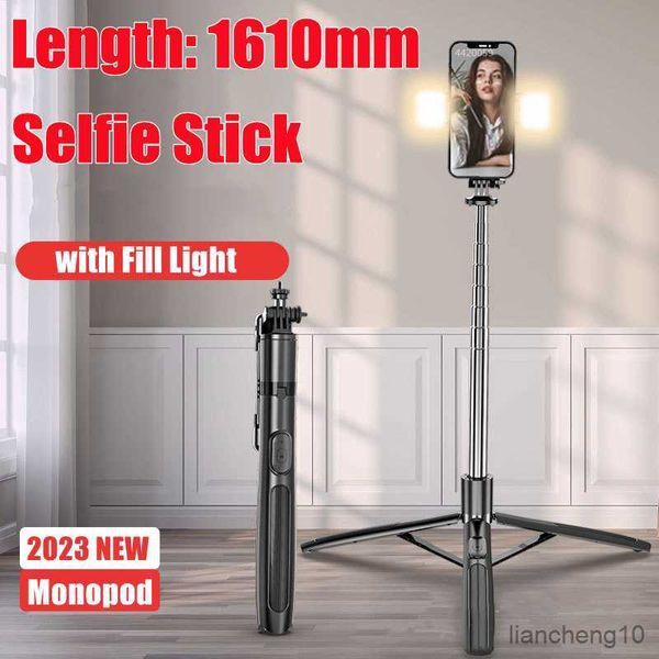 Selfie Monopods Roreta 2023 Nuevo 1610mm Inalámbrico Bluetooth Selfie Stick Trípode de tamaño largo con obturador Bluetooth Monopod de luz de relleno para IOS R230713