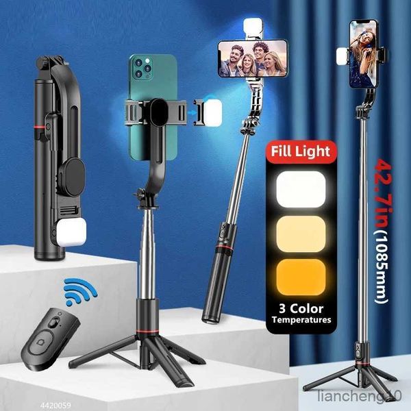 Selfie Monopods Roreta 2023 Nouveau Trépied Selfie Pliable Sans Fil 1160mm Longue Taille avec Obturateur Bluetooth Fill Light Monopod pour iphone R230713