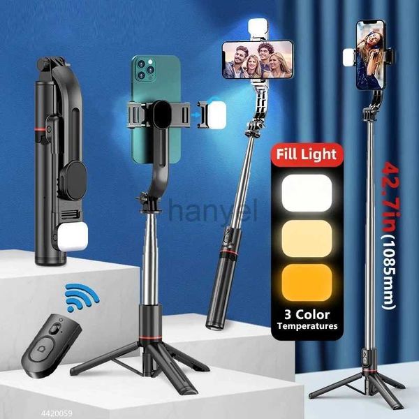 Selfie Monopods Roreta 2024 nouveau bâton de Selfie pliable sans fil trépied de taille longue de 1160mm avec monopode de lumière de remplissage d'obturateur Bluetooth pour iphone 24329