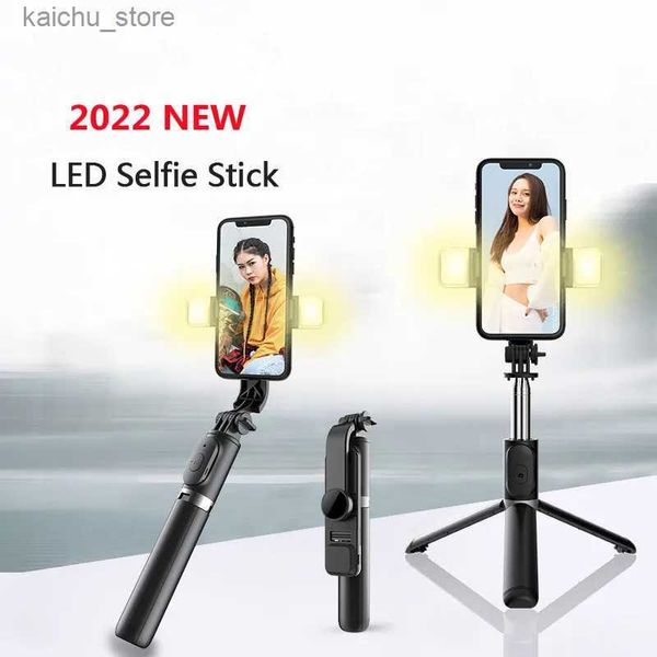 Selfie Monopods Roreta 2024 Nuevo trípode inalámbrico Bluetooth Selfie Stick con control remoto del obturador de luz para el teléfono inteligente iOS Android Y240418