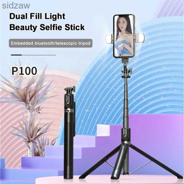 Selfie Monopods Self Portrait Stick Foldable Mini Trépied Bluetooth Wireless Remote Téléote du téléphone avec lumière de remplissage adaptée à iOS Android WX