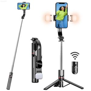 Selfie monopodes Selfie monopodes bâton avec lumière améliorée longue 44 pouces téléphone télécommande détachable 230210 L230912