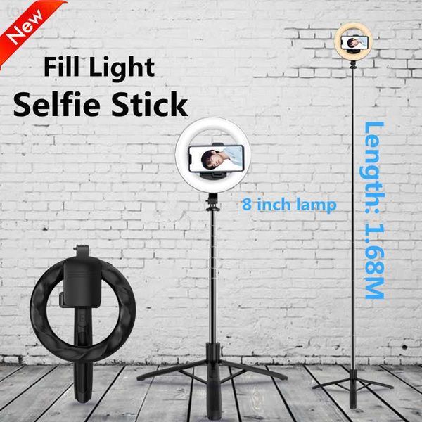 Selfie Monopods Selfie Monopods inalámbrico Bluetooth Selfie Stick plegable de mano remoto con gran anillo LED fotografía luz para Android L230912