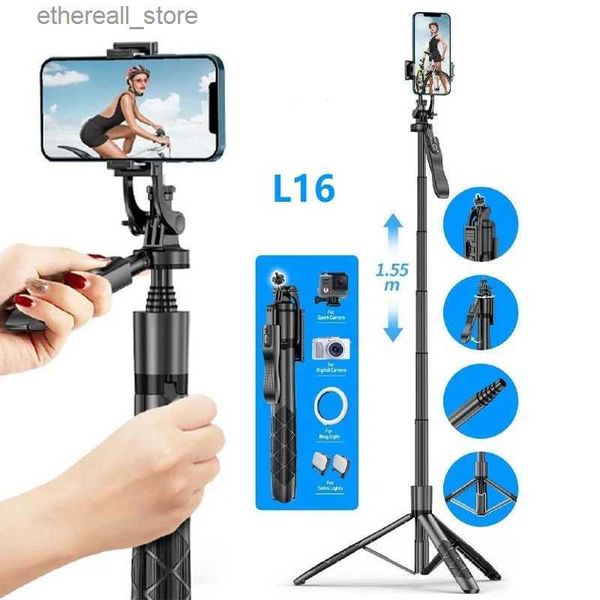 Selfie Monopods Selfie Stick Trépied 1,55 m sans fil Bluetooth pliable selfie obturateur trépied à distance poignée stable 360 rotation cardan support de téléphone Q231110