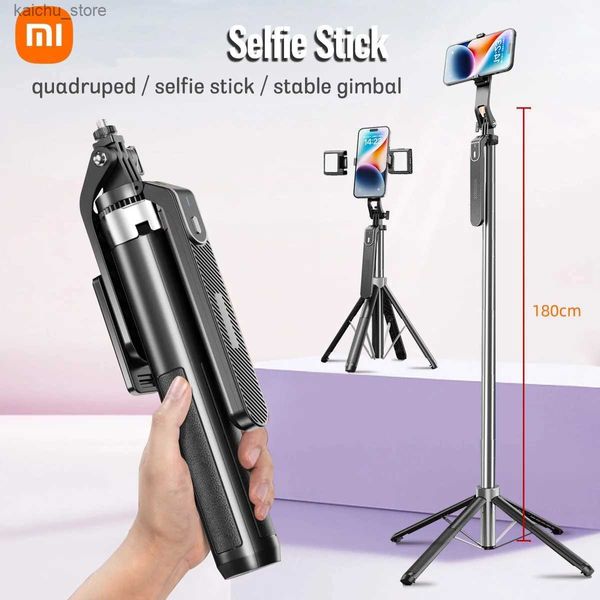 Selfie monopodes Selfie Stick Trépied Quadripod Stand 360 Rotation Balance Handle avec obturateur Bluetooth pour l'enregistrement vidéo / Vlogging / Live Y240418