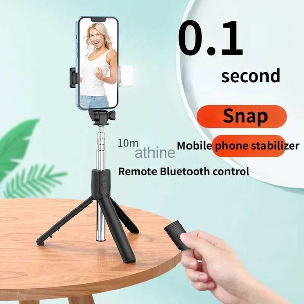 Selfie Monopods Selfie Stick sans fil Bluetooth compatible mini trépied pliable pour téléphone avec lumière de remplissage obturateur télécommande pour Ios Android YQ240110