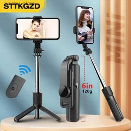 Selfie monopodes STTKGZD Portable Mini Stick Stick Stickable Trépied Tipod Stand Support Support Bluetooth Remote Controte sans fil Android Y240418