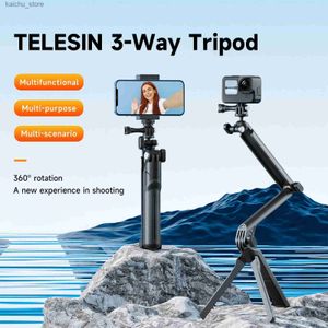 Selfie Monopods Telesin 3 façons SELTIE Stick avec un trépied Pole de poignée à main pour GoPro Hero Insta360 DJI Action Smart Phone Action Action ACCESSOIRES DE CAMERIE Y240418