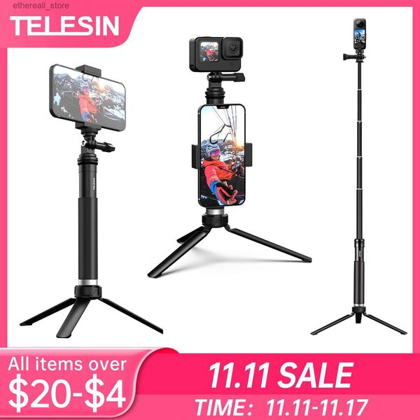 Selfie Monopods TELESIN alliage d'aluminium Selfie bâton extensible télescope portable pôle monopode trépied support pour GoPro XiaoYi Osmo Action 2 Q231110