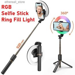 Selfie Monopods Tongdaytech Portable Bluetooth sans fil Selfie bâton avec anneau RVB remplissage lumière trépied pour Iphone maquillage vidéo en direct voyage Q231110
