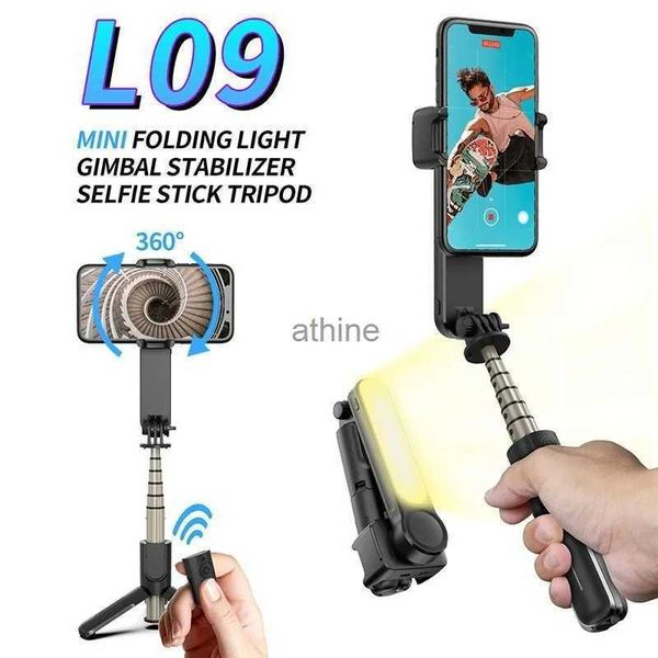 Selfie Monopods Vente en gros L09 Bluetooth Selfie Stick Handheld Pan Tilt Anti Shake Stabilisateur Remplissez le support de lumière par le fabricant YQ240110