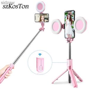 Selfie monopodes sans fil Bluetooth compatible Stick Stick Tripod LED Light Light Pliage Pliant Handheld Monopod Shutter Control WX