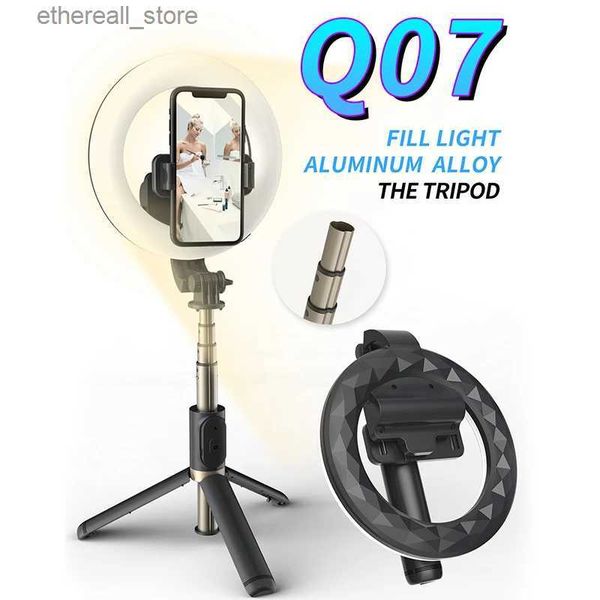 Selfie Monopods Trépied de bâton de selfie pliable Bluetooth sans fil avec télécommande d'obturation de lumière annulaire LED pour iphone IOS Android Q231110