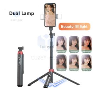 Selfie Monopods Sans fil Bluetooth Selfie Stick 1.6M avec double lumière de remplissage trépied pliable pour iPhone Huawei Smartphone caméras d'action 24329