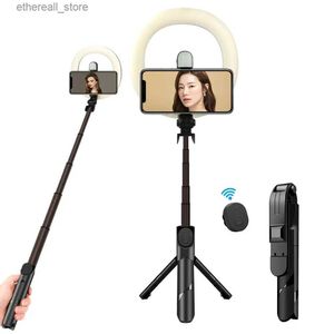 Selfie monopodes sans fil Bluetooth Selfie bâton lumière annulaire avec trépied extensible pour Studio de photographie de maquillage en direct Q231110
