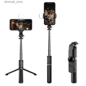 Selfie Monopods Draadloze Bluetooth Selfie Stick Opvouwbaar draagbaar statief met invullichtsluiter Afstandsbediening voor Android iPhone Smartphone Q231110