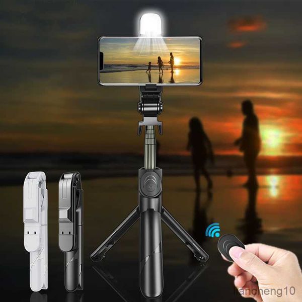 Selfie Monopods Wireless Selfie Stick Bluetooth Mini trípode plegable compatible para teléfono con control remoto de obturador de luz de relleno para IOS Android R230713