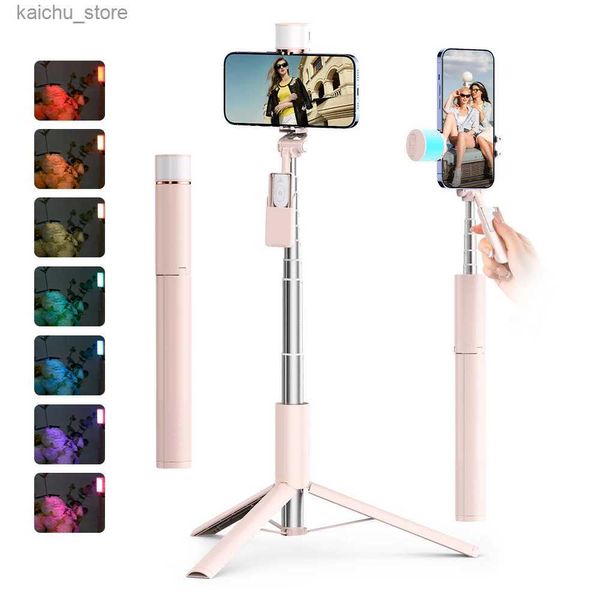 Selfie Monopods Wireless Selfie Stick Tripod Stand pour le téléphone avec sept couleurs Remplissez la poignée télécommandée détachable pour Vlog en streaming en direct Y240418