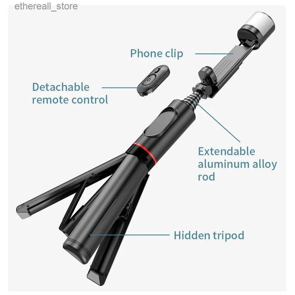 Selfie Monopods Trípode inalámbrico para selfie Stick con luz de relleno remota Mini trípode para teléfono Soporte para teléfono portátil plegable para teléfono inteligente Nuevo Q231109