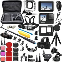 Selfie Monopods XMPPJFV Kit de accesorios para Gopro Hero 11 10 9 Bolsa de transporte negra Funda impermeable Conjunto de trípode Go Pro Hero11 Hero10 9 230325