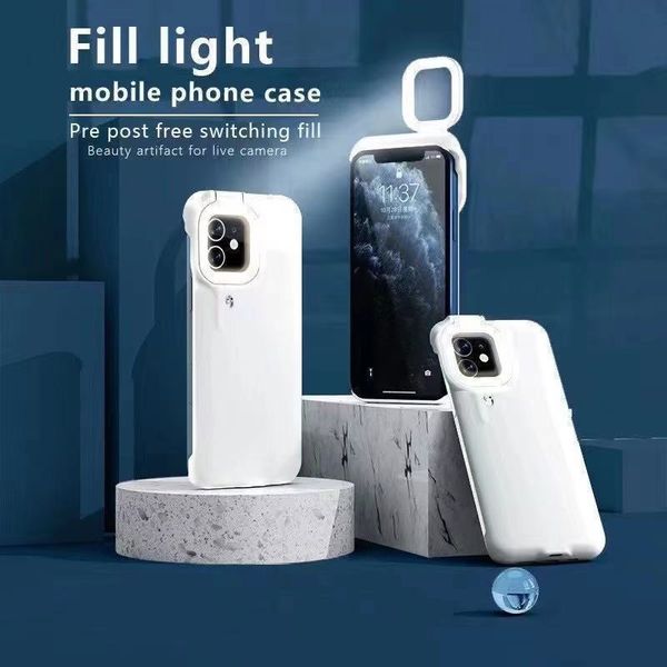 Selfie Phone Cases para iPhone 12 Ring Light Up Led 3 modos Luminous Flip recargable para teléfono móvil Cover
