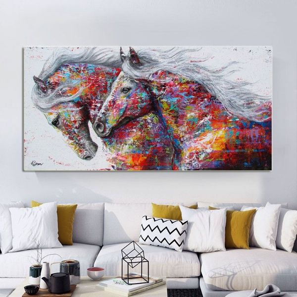 Arte Animal desinteresado, pintura en lienzo de dos caballos corriendo, imágenes artísticas de pared para sala de estar, impresiones de arte abstracto moderno, carteles de 220V