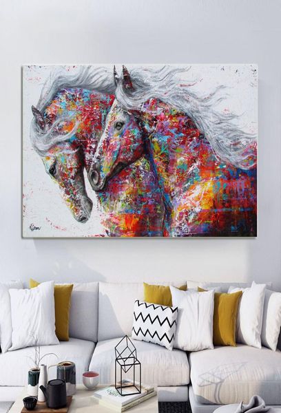 Arte Animal desinteresado, pintura en lienzo de dos caballos corriendo, imágenes artísticas de pared para sala de estar, impresiones de arte abstracto moderno, carteles 8617107