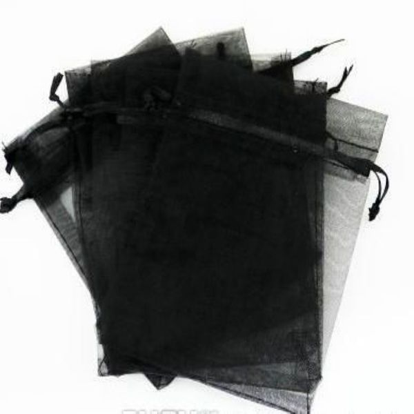 Vends 100 pcs lot 7x9 cm 9x12 cm noir Organza bijoux cadeau pochette cordon sacs pour faveurs de mariage perles bijoux 2691