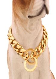 Vender 15mm 1234 pulgadas tono dorado doble acera enlace Rombo cubano Collar de cadena de perro de acero inoxidable Collar entero Drop4928304