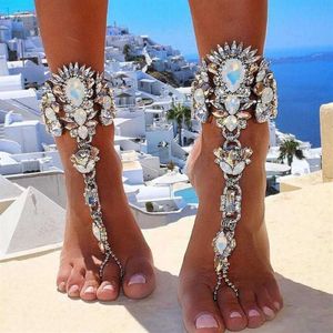 Vendre 2020 Sexy jambe chaîne femme Boho couleur cristal cheville femmes cheville Bracelet mariage pieds nus sandales plage pied bijoux 250Y