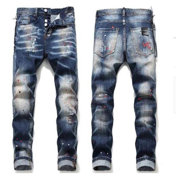 Vender 2021 Nuevo Mens Badge Rips Stretch Designer Jeans Distressed Ripped Biker Slim Fit Lavado Motocicleta Denim Hombres Hip Hop FA241P