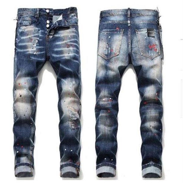 Vender 2021 Nuevo Mens Badge Rips Stretch Designer Jeans Distressed Ripped Biker Slim Fit Lavado Motocicleta Denim Hombres Hip Hop Fa2518