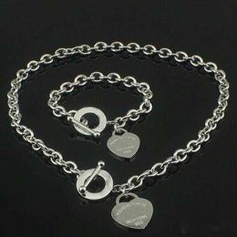 Verkoop verjaardag Kerstcadeau 925 Silver Love Chain ketting Bracelet set sieraden hart hanger kettingen voor vrouwen bangle sets 2 op 1