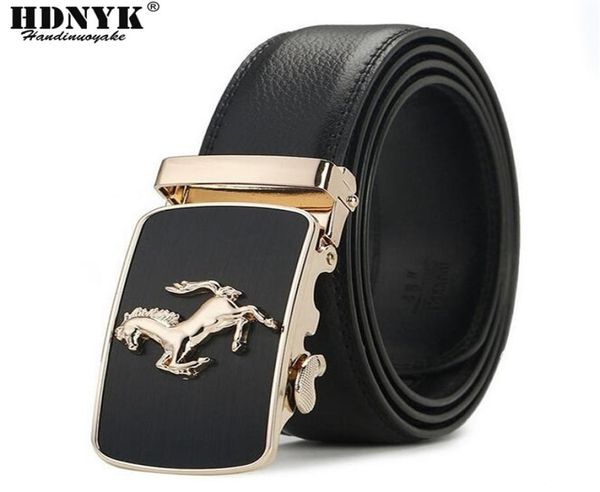 Ceinture à boucle automatique pour hommes, marque de cheval de styliste, en cuir véritable, en alliage de luxe, comme cadeau, 2204029507192