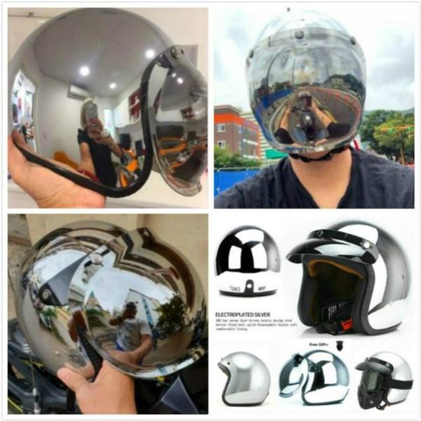 Vends cool Vintage scooter rétro casque moto croisière casques Chrome argent miroir couleur demi visage ouvert moto rétro casque 1218S