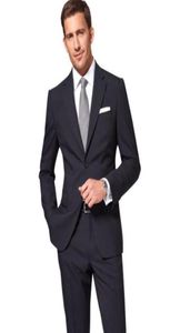 Vendez des costumes à encoche noire solide sur mesure à deux boutons en deux pièces Slim Fit pour hommes Homme de haute qualité Men Suit9048745