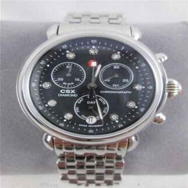 Venta al proveedor de fábrica New Deco Quartz Chronographs Silver CSX 36 Diamond Dial Black Watch Bracelet MW03M00A0928292T224M