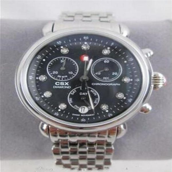 Venta al proveedor de fábrica New Deco Quartz Chronographs Silver CSX 36 Diamond Dial Black Watch Bracelet MW03M00A0928292T269N
