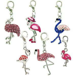 Breloque flottante en alliage, fermoir à homard, mélange de strass, breloques flamant rose, pendentifs, accessoires de bijoux, à la mode, 2833