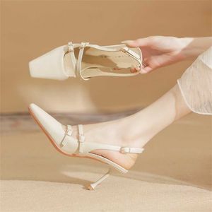 Baotou – sandales à talons hauts pour femmes, Slim, sangle arrière droite, tongs noires, sandales Stiletto, 240228